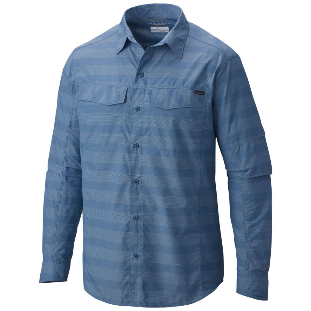 Columbia Men Blue Silver Ridge Plaid Long Sleeve Shirt (Sun Protection)
