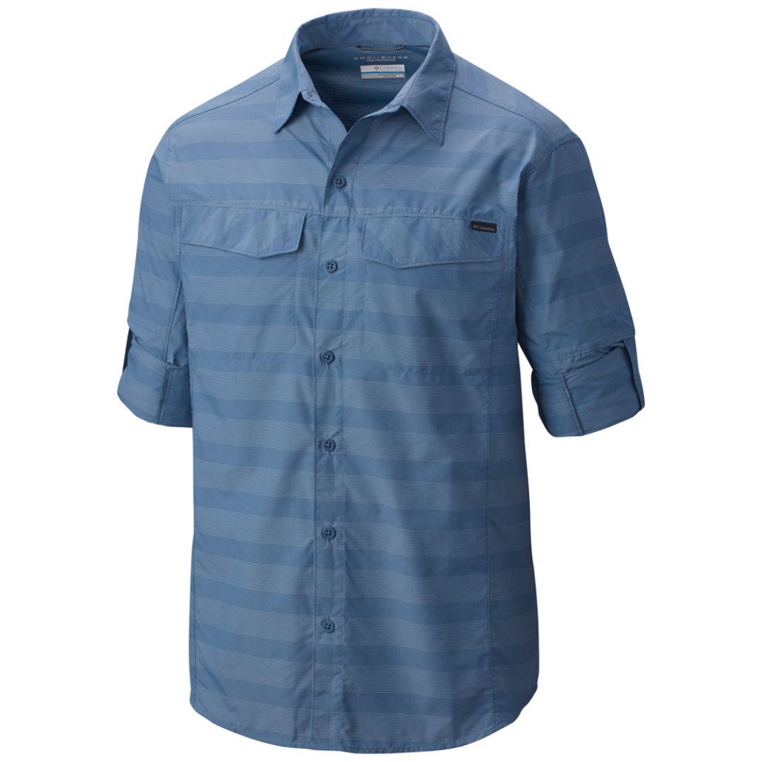 Columbia Men Blue Silver Ridge Plaid Long Sleeve Shirt (Sun Protection)