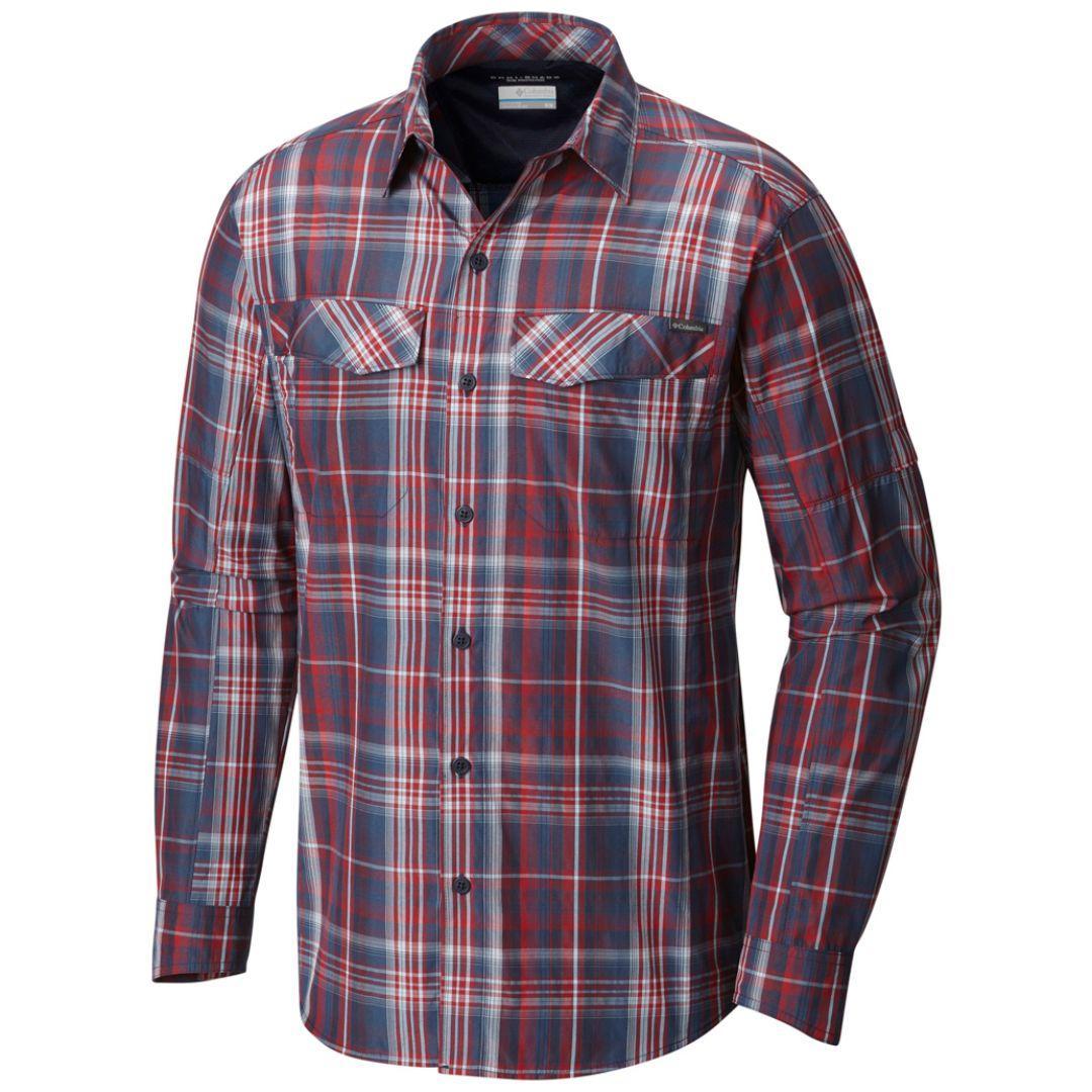 Columbia Men Blue Silver Ridge Plaid Long Sleeve Shirt (Sun Protection)