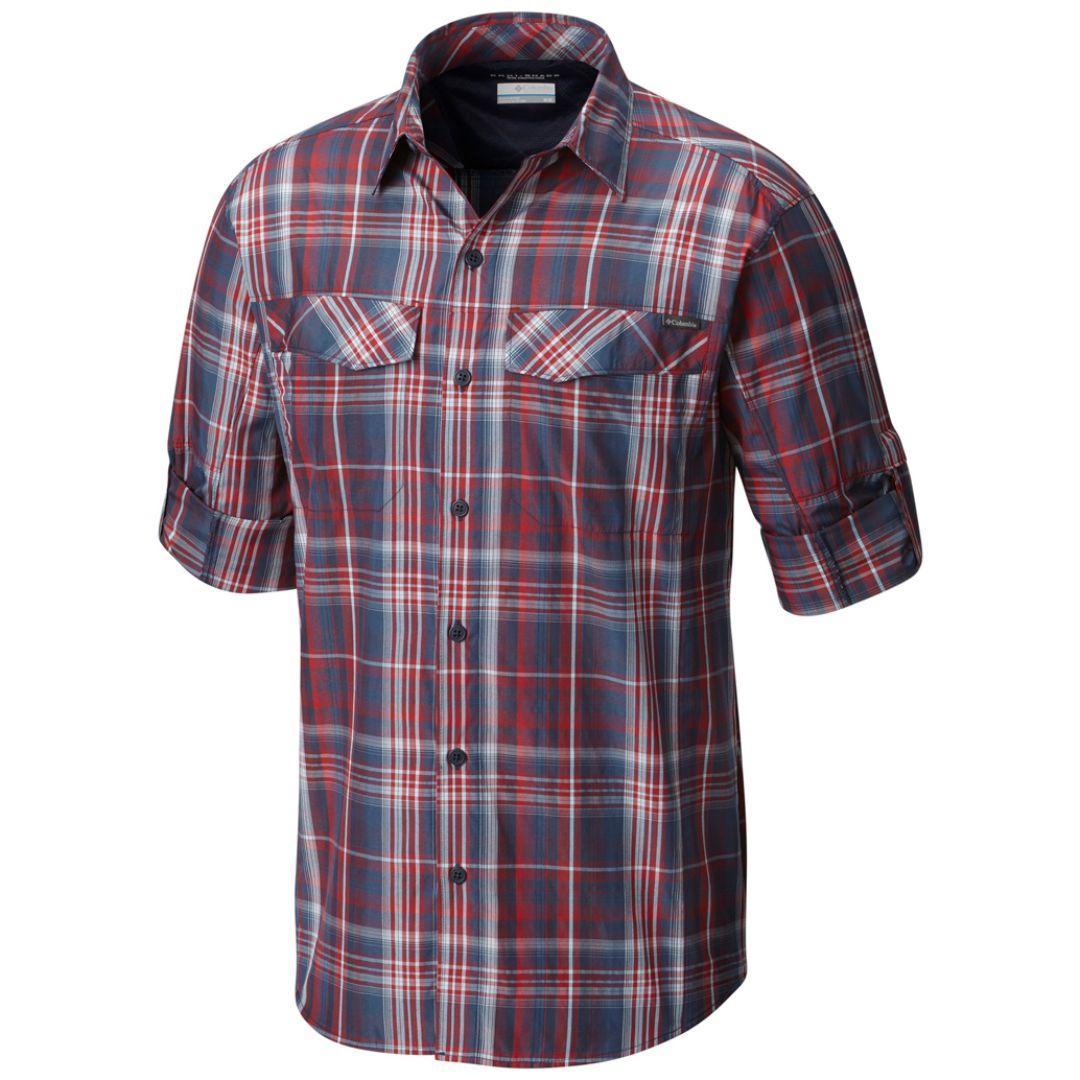 Columbia Men Blue Silver Ridge Plaid Long Sleeve Shirt (Sun Protection)