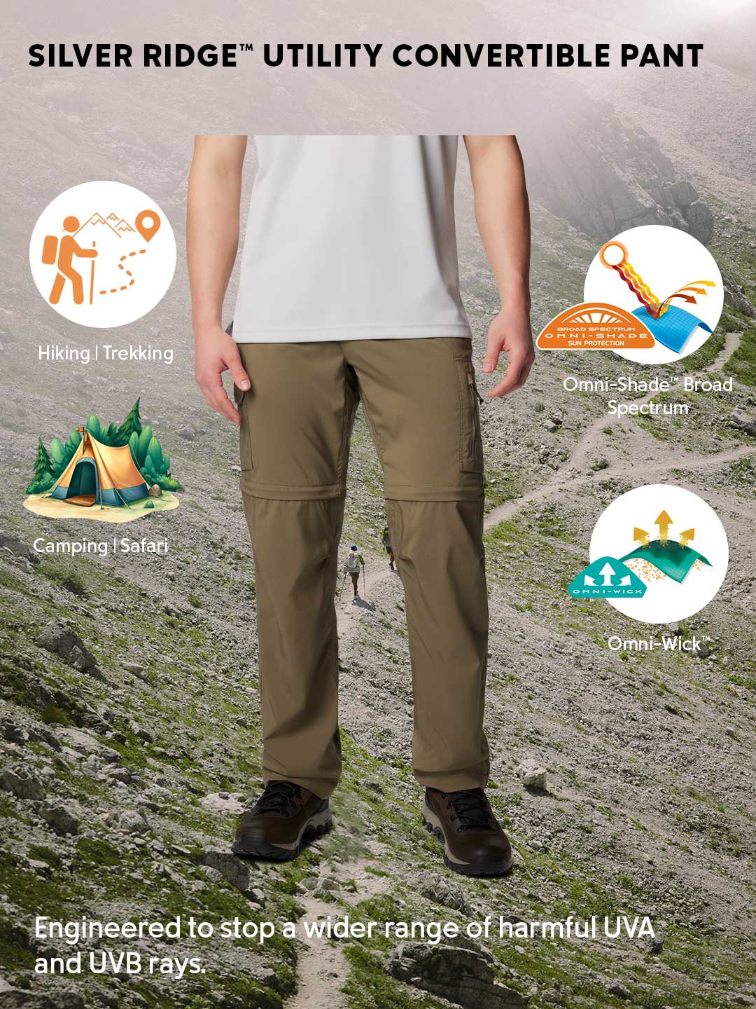 Columbia Men Olive Green Omni-Shade Silver Ridge Utility Convertible Pant