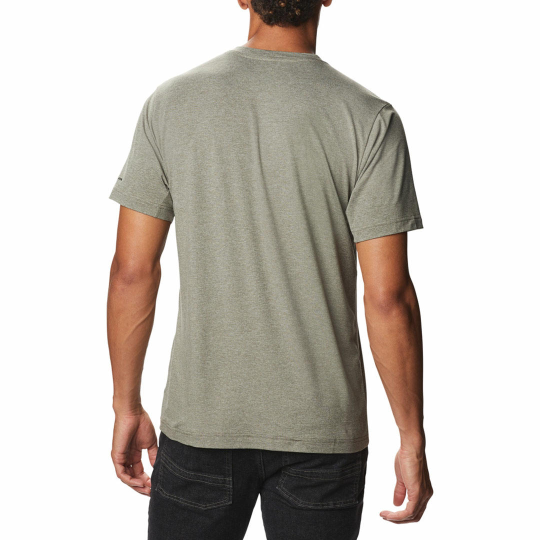 A Men Wearing Columbia Men Green Tech Trail Crew Neck (Sun Protection)