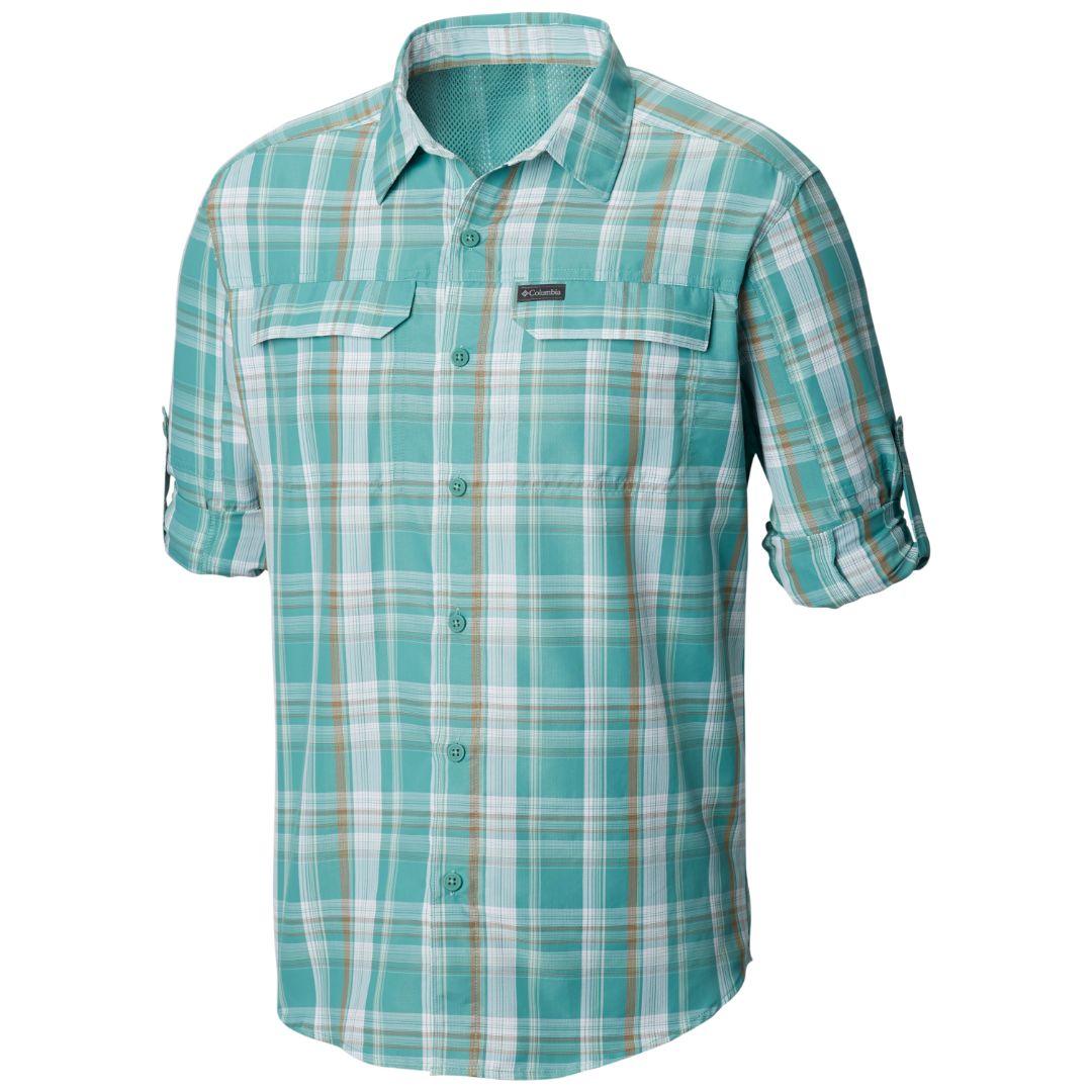 Columbia Men Green Silver Ridge 2.0 Plaid L/S Shirt (Sun Protection)