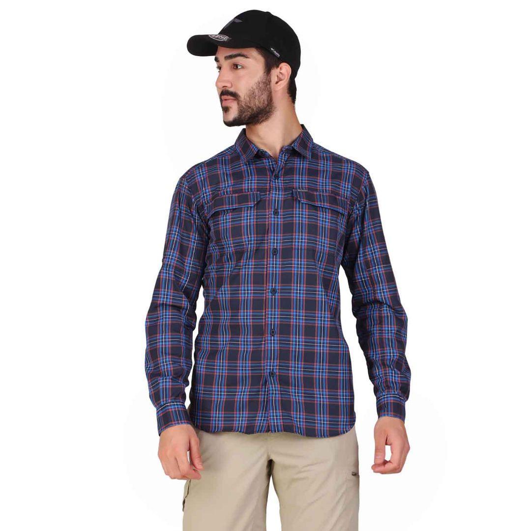 Columbia Men Blue Silver Ridge 2.0 Plaid L/S Shirt (Sun Protection)