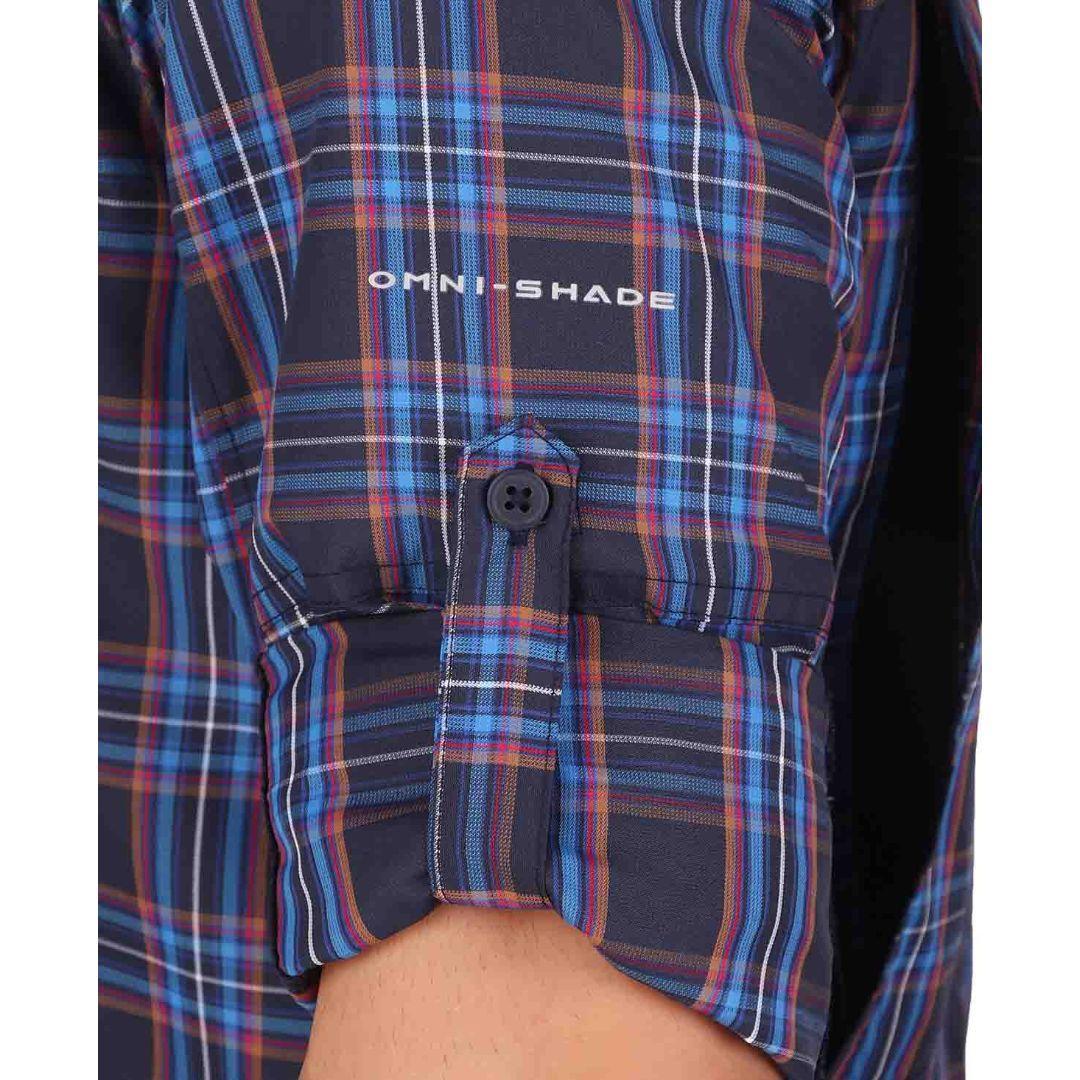 Columbia Men Blue Silver Ridge 2.0 Plaid L/S Shirt (Sun Protection)