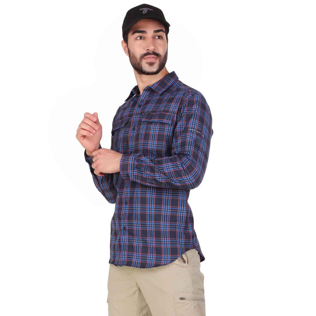 Columbia Men Blue Silver Ridge 2.0 Plaid L/S Shirt (Sun Protection)