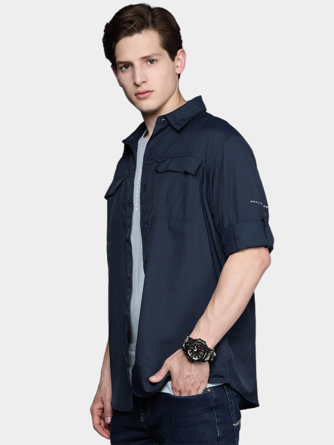 Columbia Men Navy Blue Silver Ridge 2.0 Long Sleeve Shirt