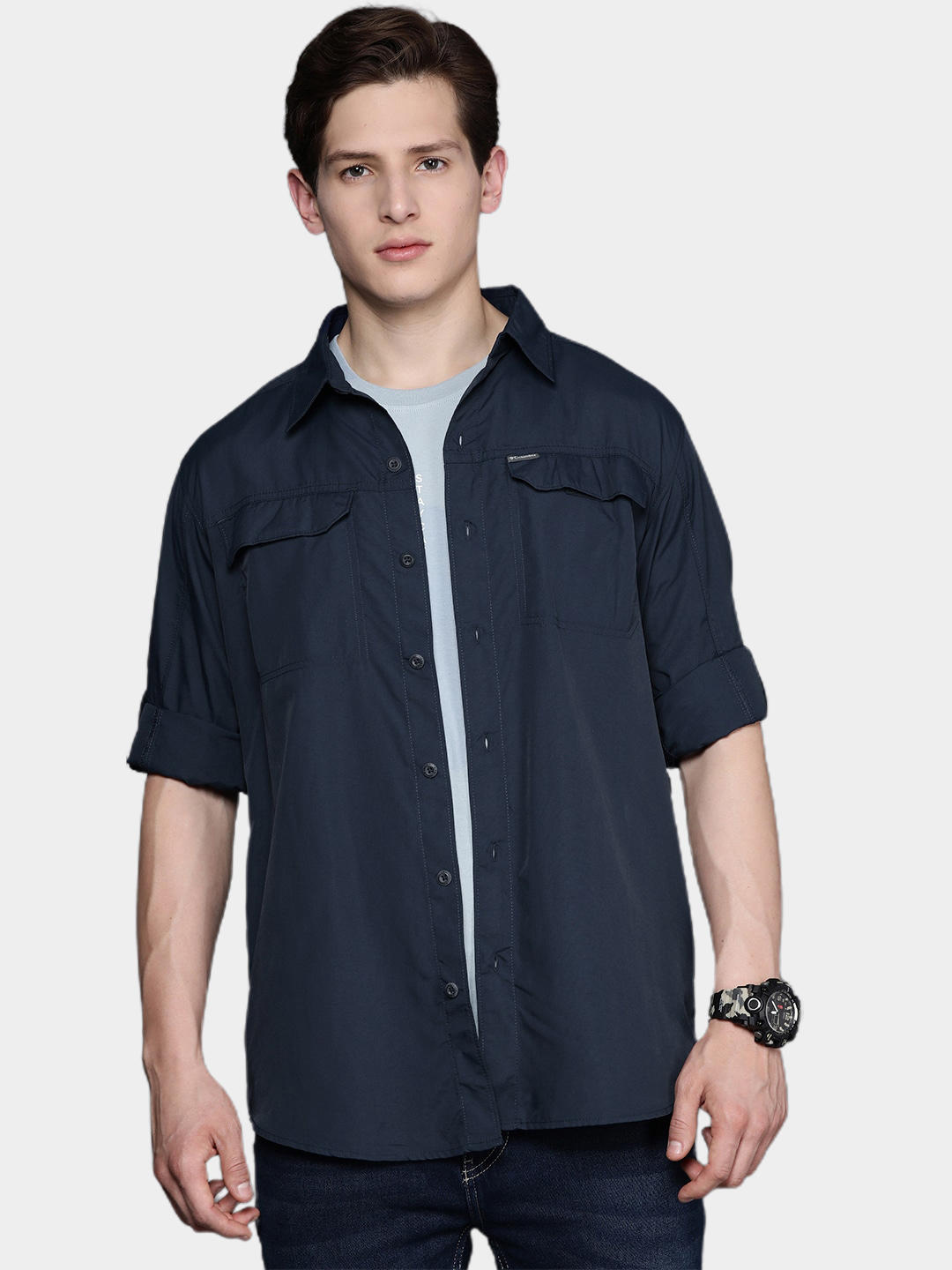 Columbia Men Navy Blue Silver Ridge 2.0 Long Sleeve Shirt