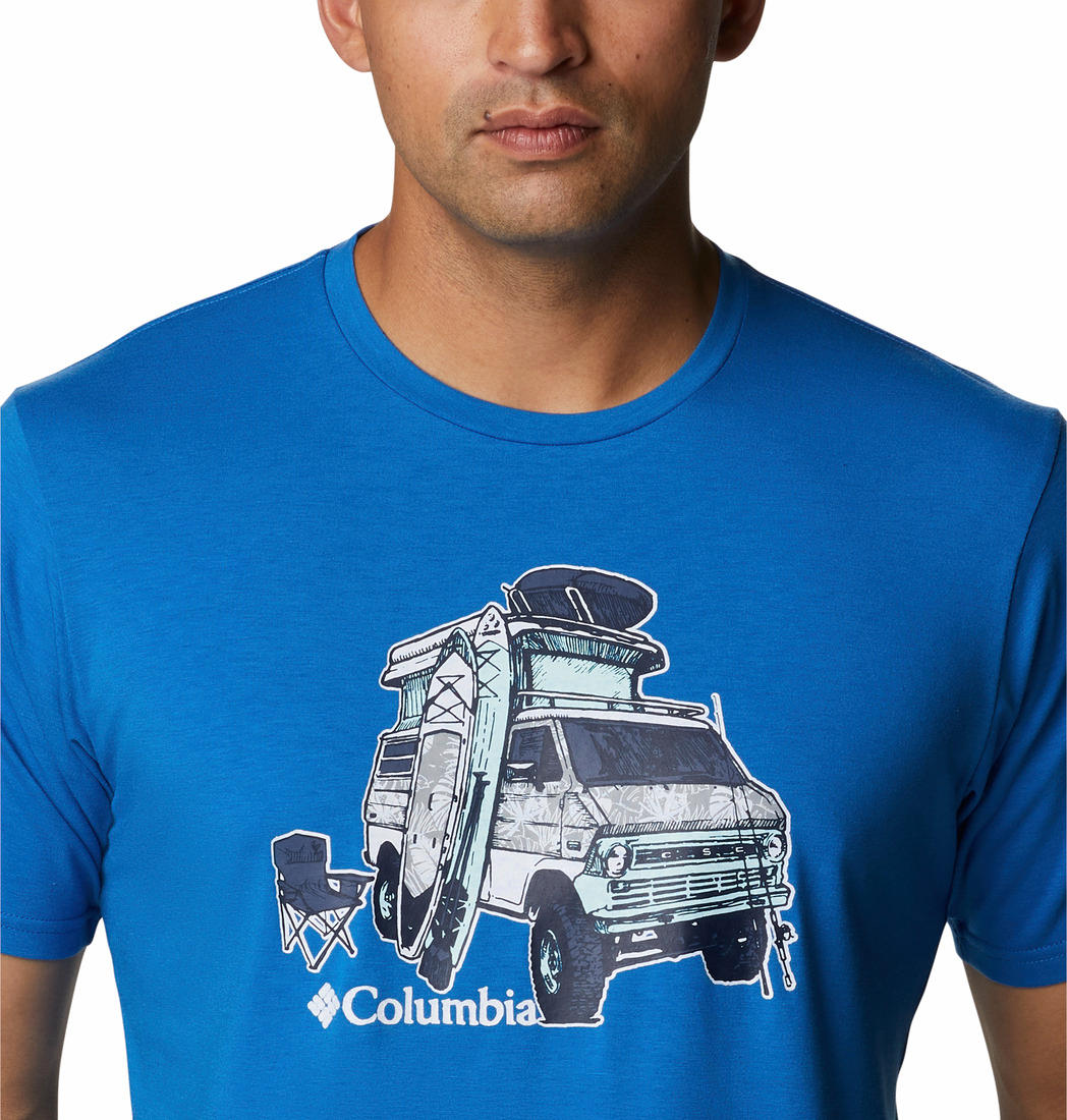 Columbia Men Blue S Sun Trek Short Sleeve Graphic T-Shirt