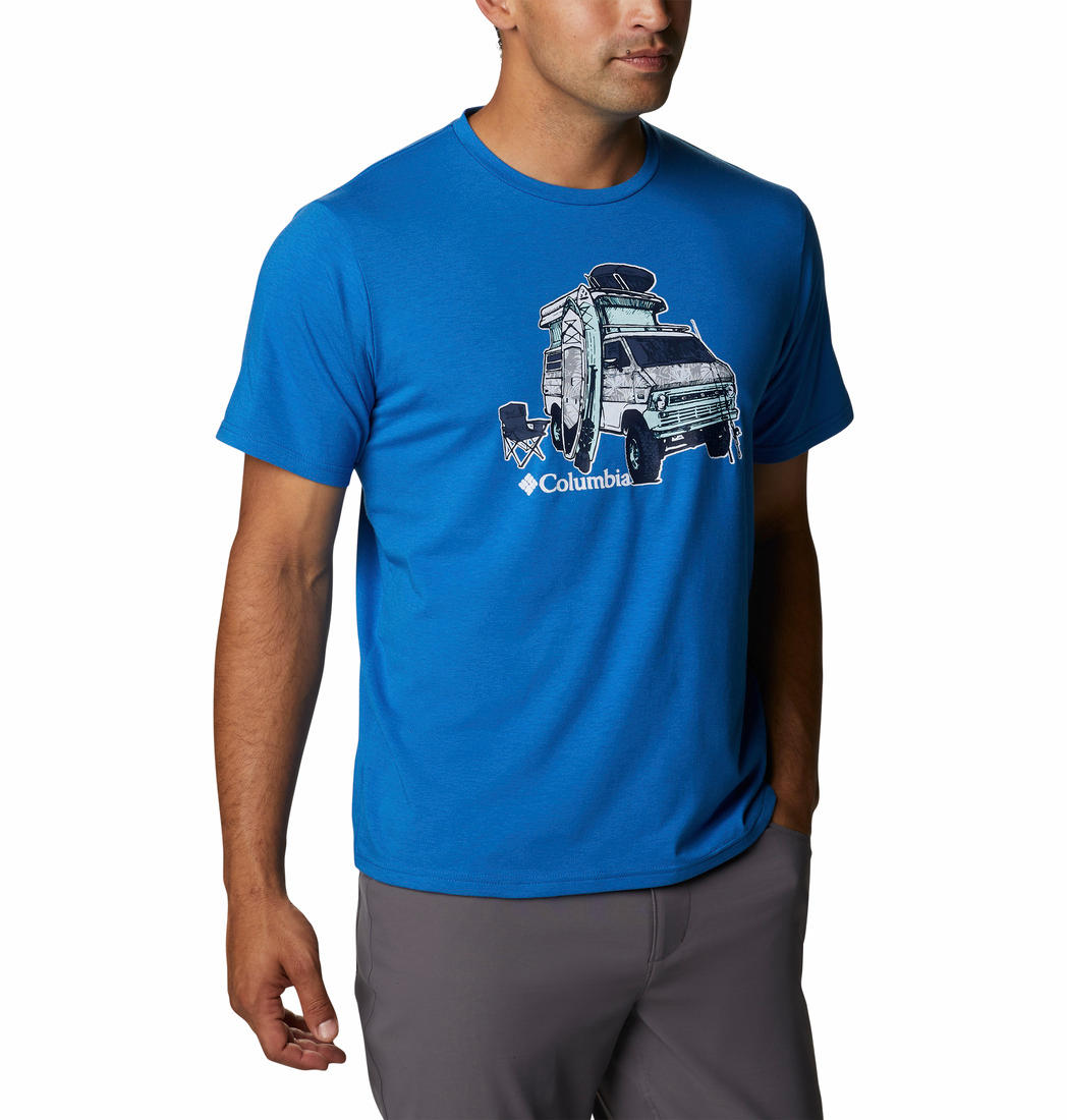 Columbia Men Blue S Sun Trek Short Sleeve Graphic T-Shirt