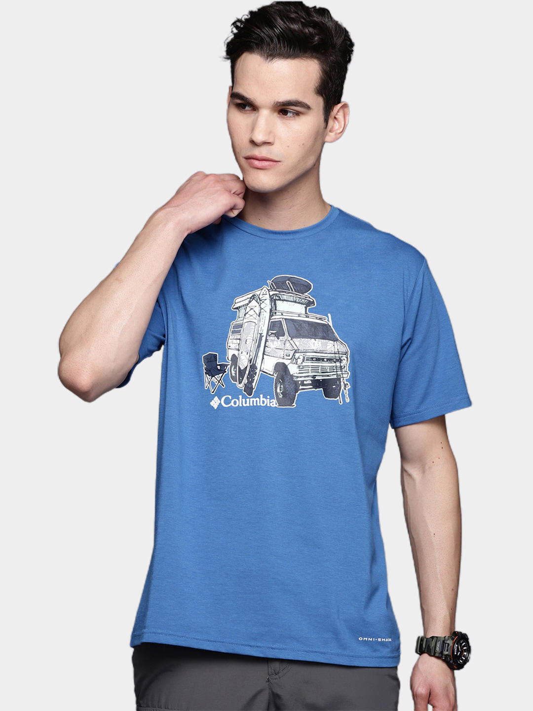 Columbia Men Blue S Sun Trek Short Sleeve Graphic T-Shirt