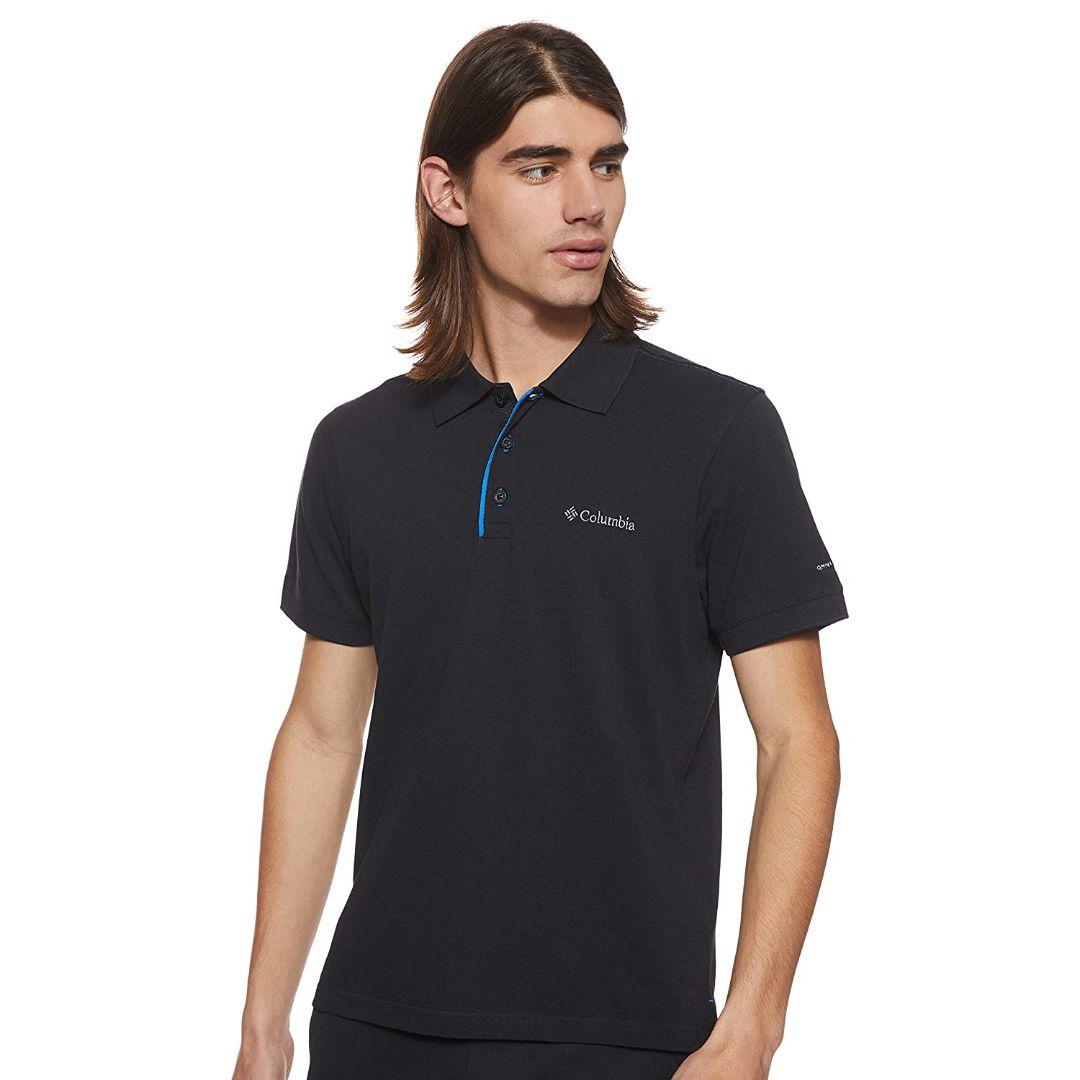 Columbia Men Black Cascade Range Solid Polo T-Shirt