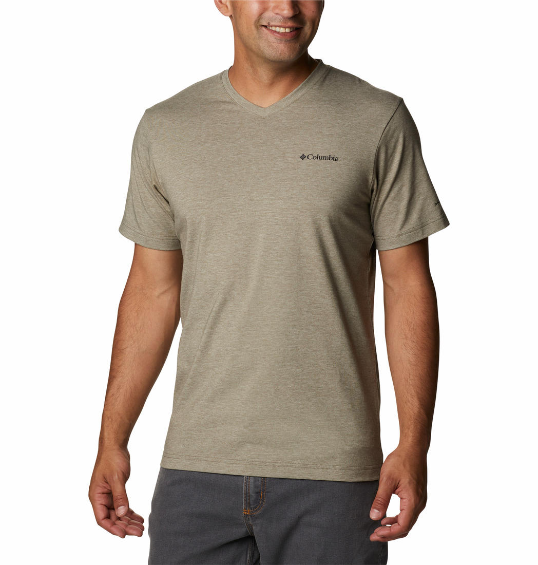 Columbia Men Green Sun Trek V-Neck Short Sleeve T-Shirt