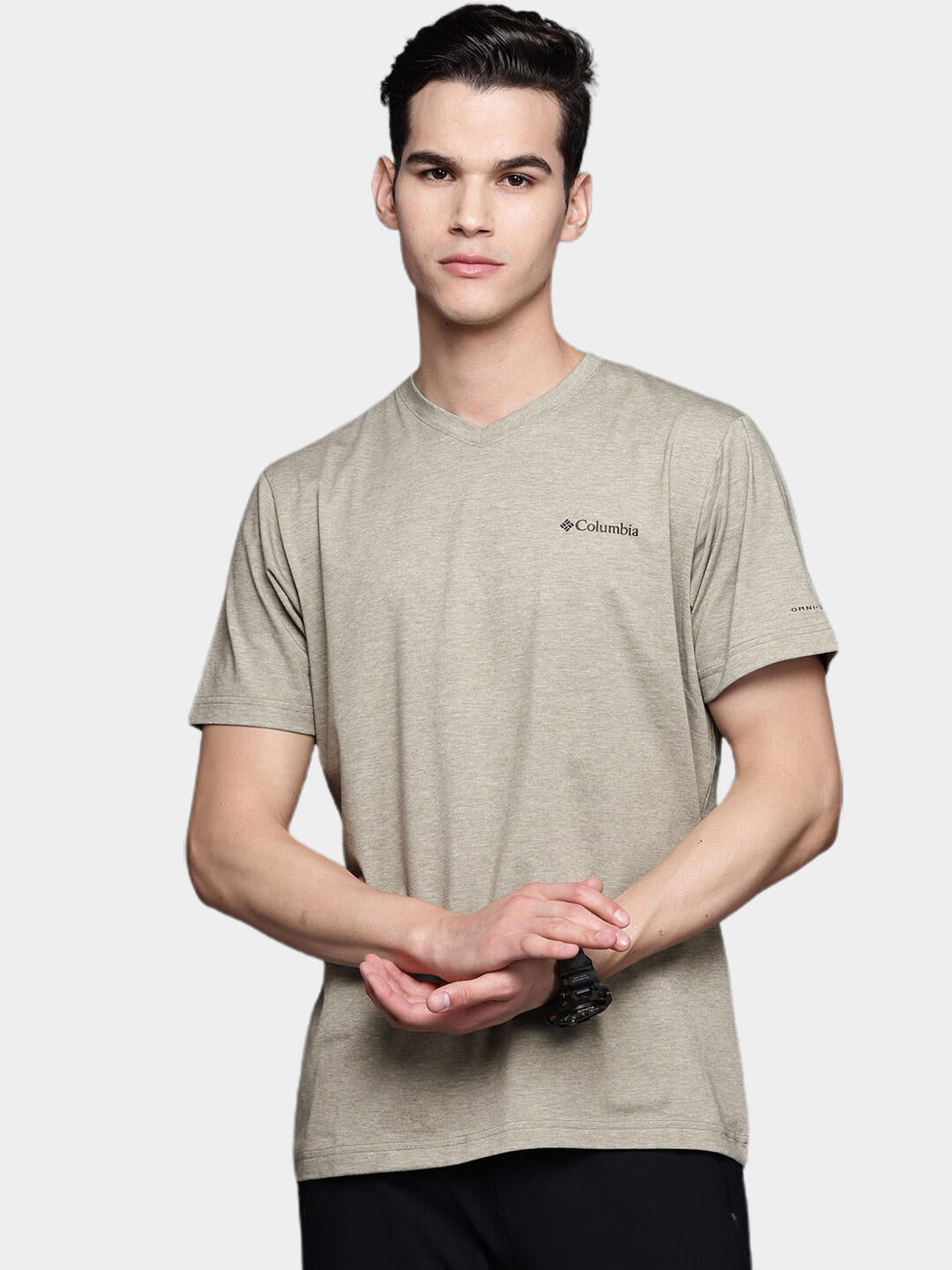 Columbia Men Green Sun Trek V-Neck Short Sleeve T-Shirt