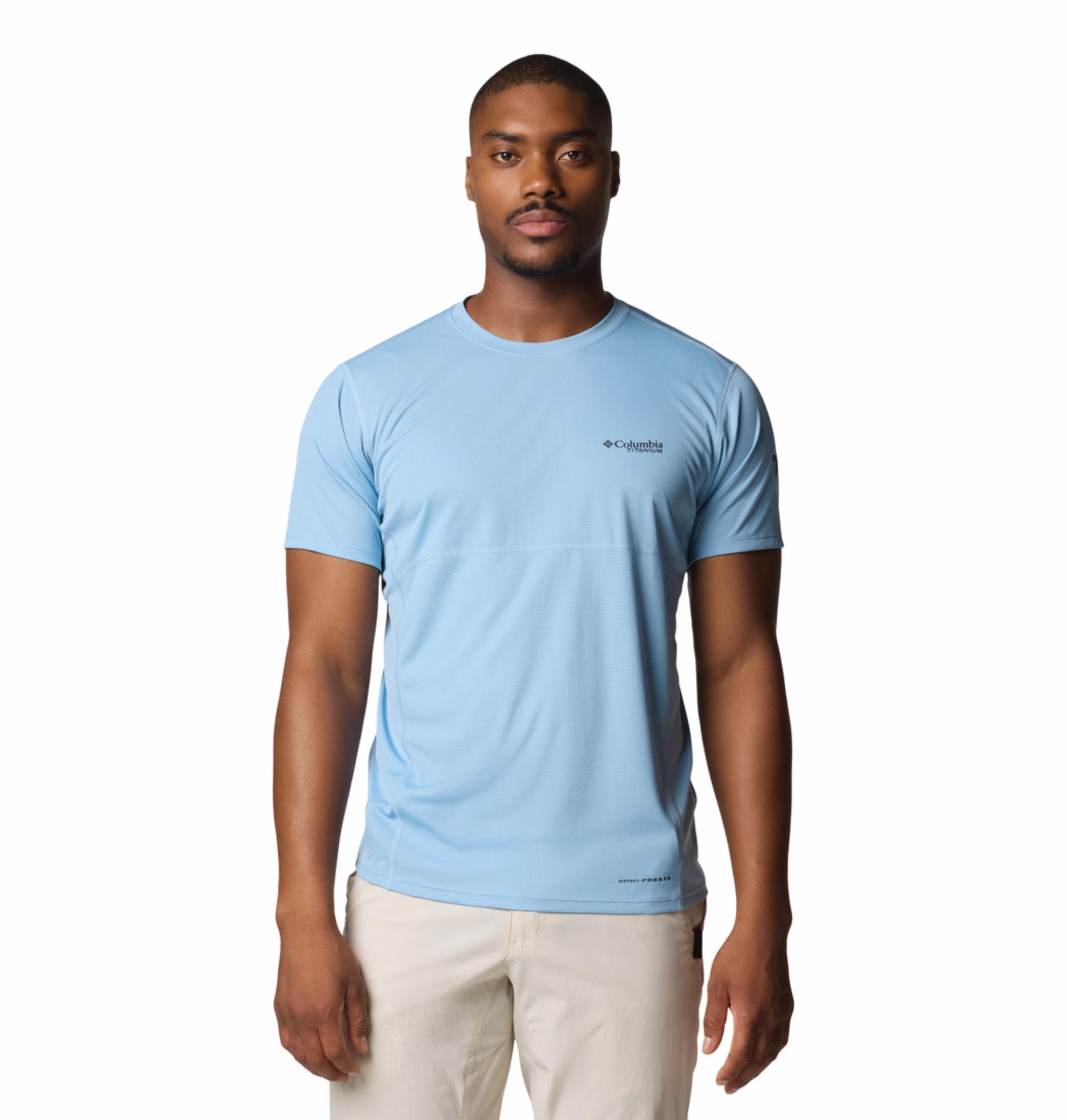 A Men Wearing Columbia Men Blue Cirque River Pro SS Crew (Sun Protection)