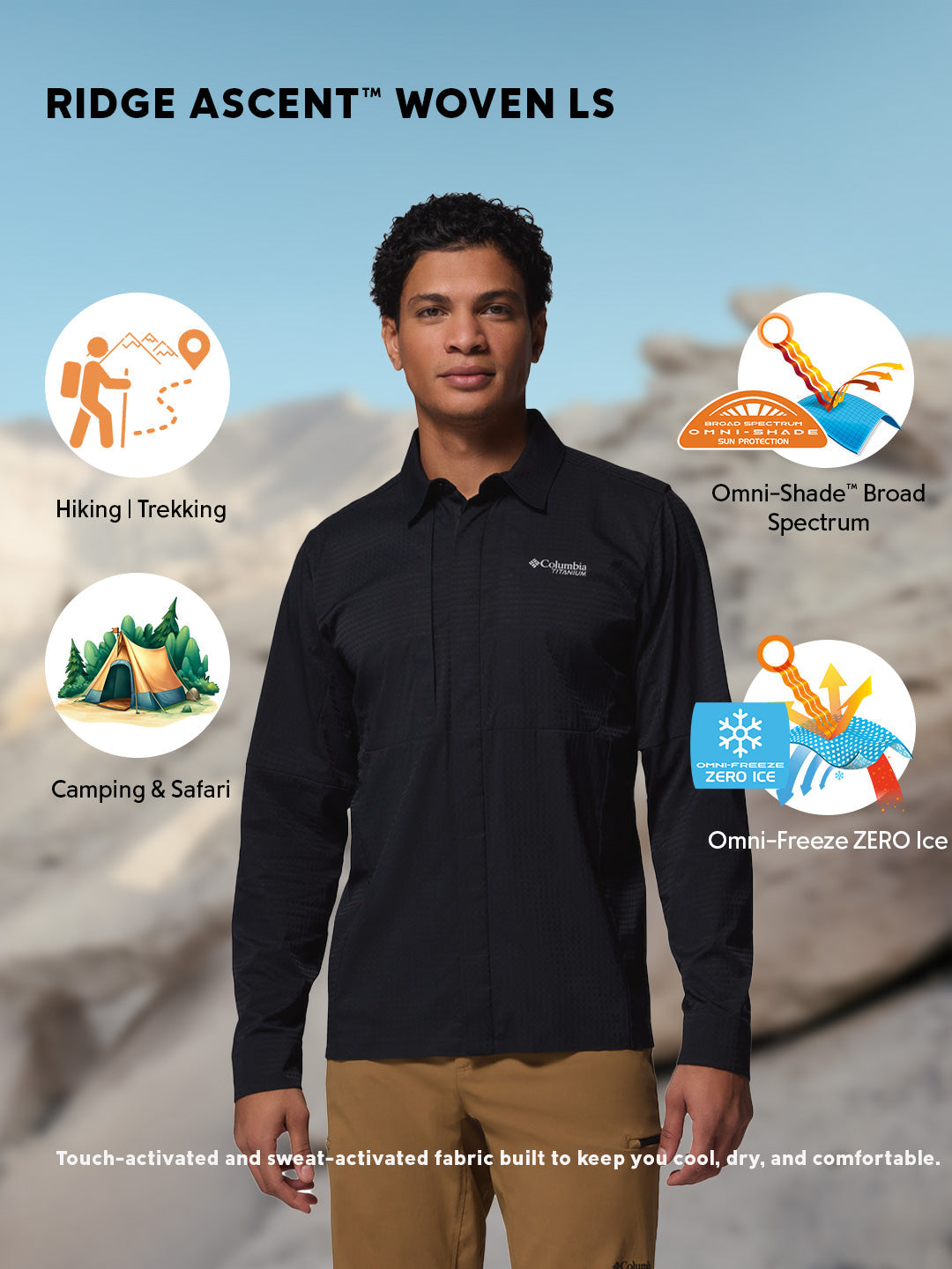 Columbia Men Black Omni-Freeze Ridge Ascent Long Sleeve Shirt