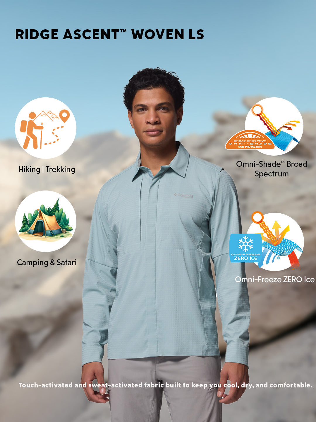 Columbia Men Blue Omni-Freeze Ridge Ascent Long Sleeve Shirt