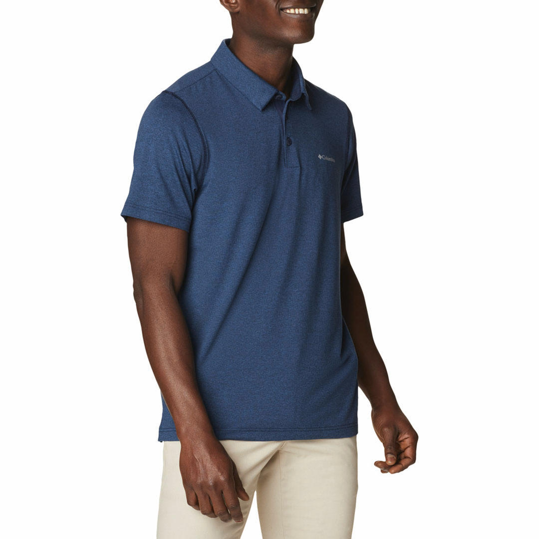 A Men Wearing Columbia Men Blue Tech Trail Polo (Sun Protection)