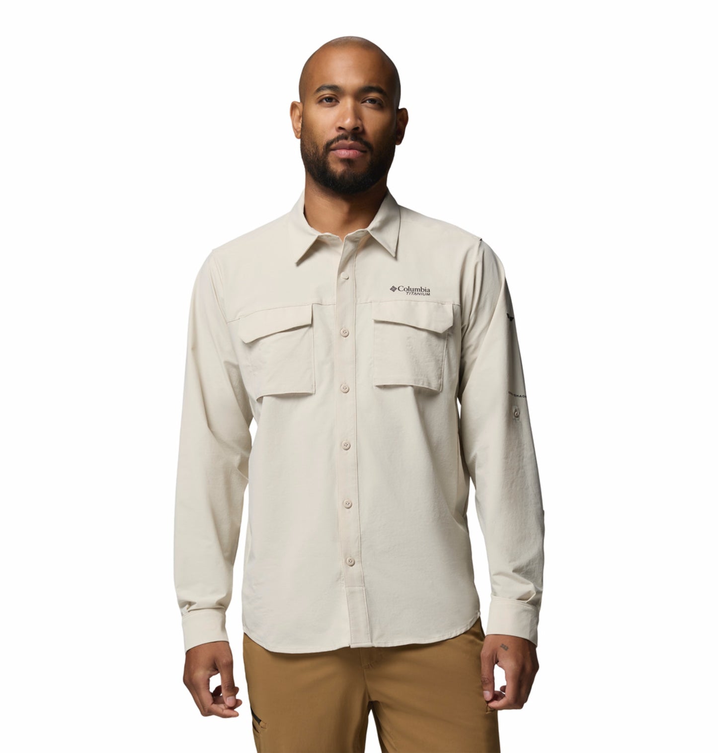 Columbia Men Beige Omni-Shade Silver Ridge Elite Long Sleeve Shirt (Plus Size)