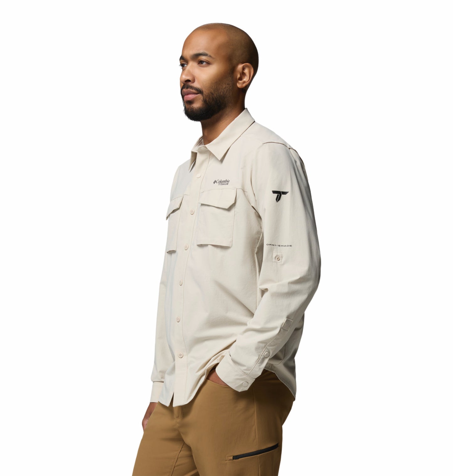 Columbia Men Beige Omni-Shade Silver Ridge Elite Long Sleeve Shirt (Plus Size)