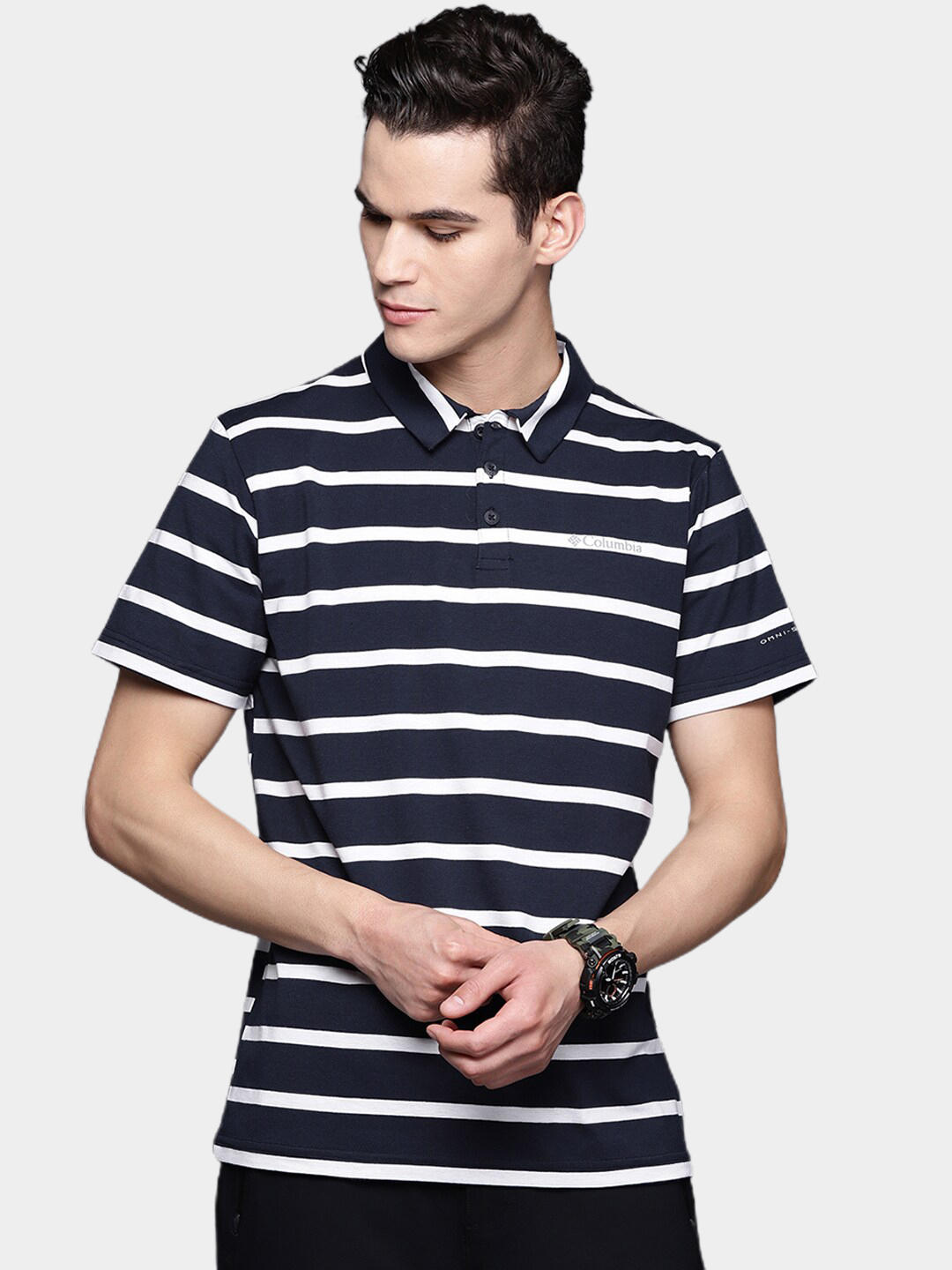 Columbia Men Navy Blue Sun Trek Polo T-Shirt