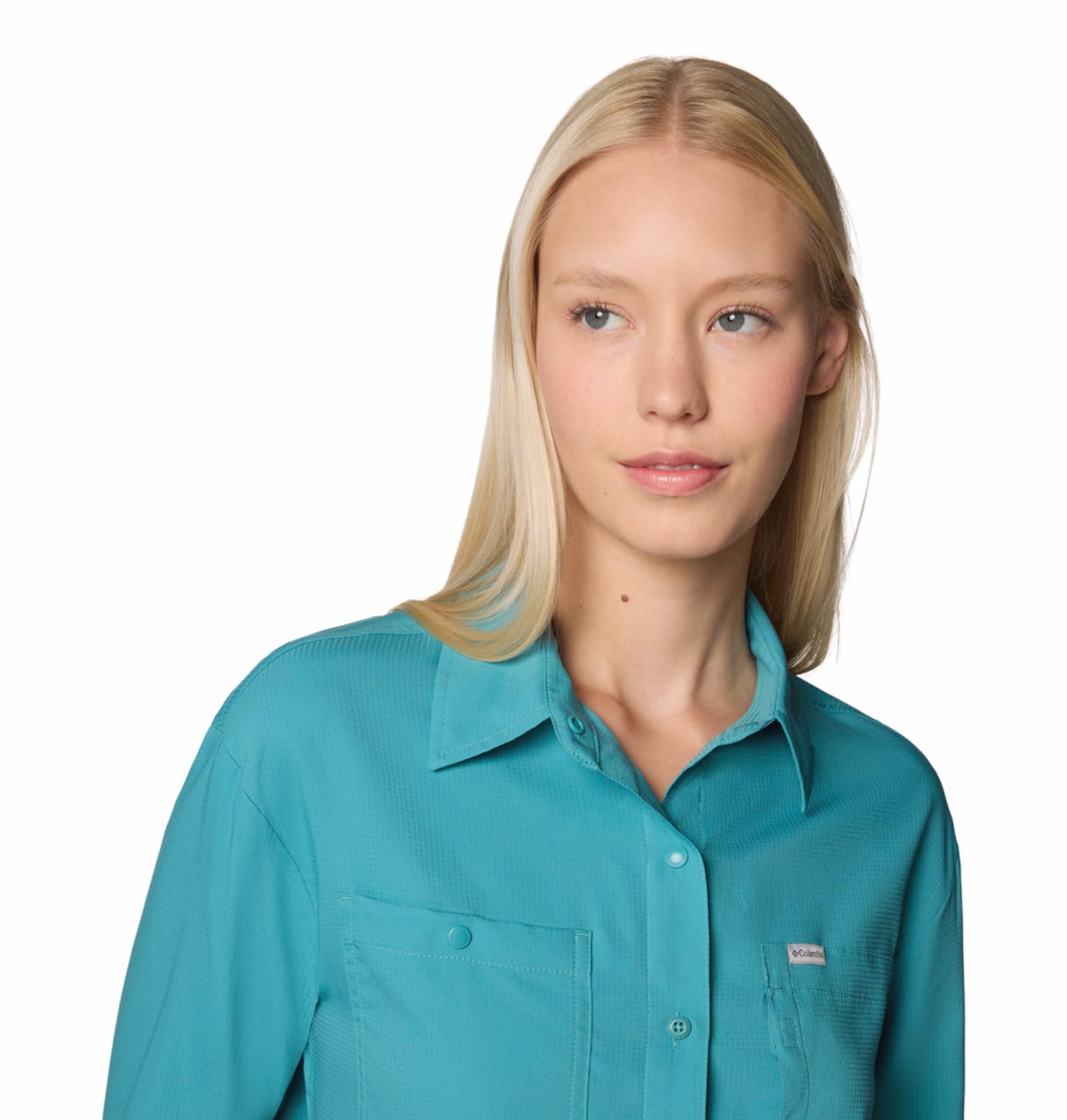 Columbia Womens Teal Omni-Shade Broad Spectrum Silver Ridge Utility Long Sleeve Shirt
