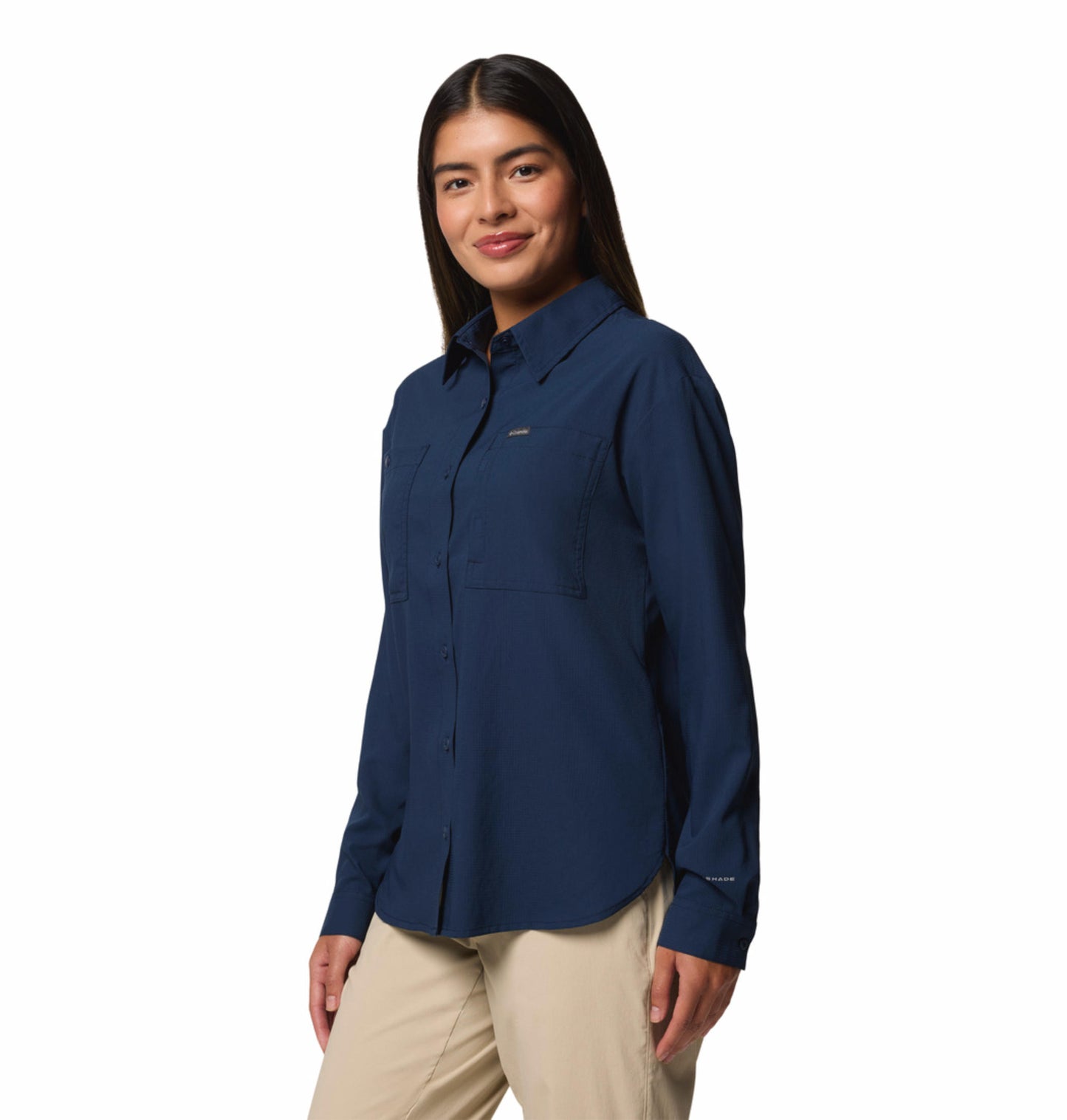 Columbia Womens Navy Blue Omni-Shade Broad Spectrum Silver Ridge Utility Long Sleeve Shirt
