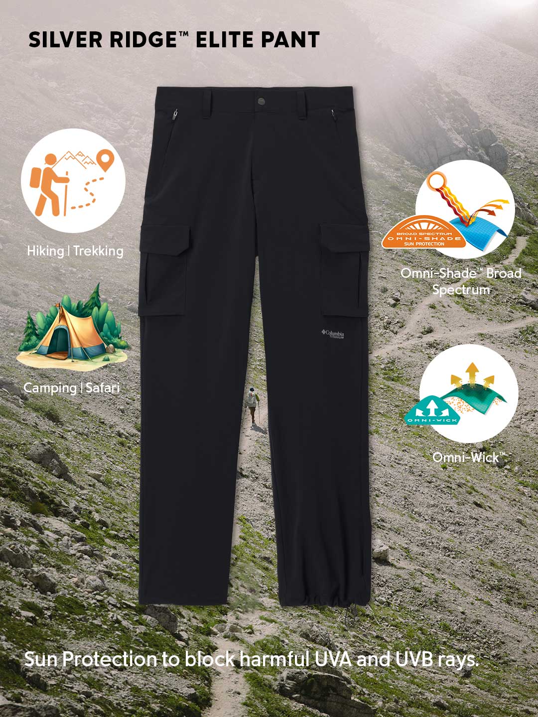 Columbia Women Black Omni-Shade Silver Ridge Elite Hiking Pants