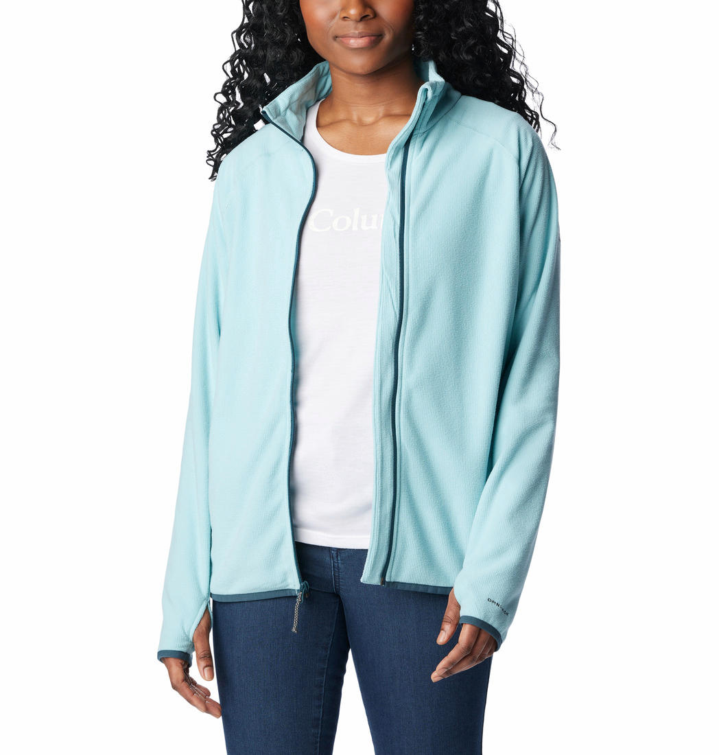 A Women Wearing Columbia Women Blue Back Beauty Full Zip
