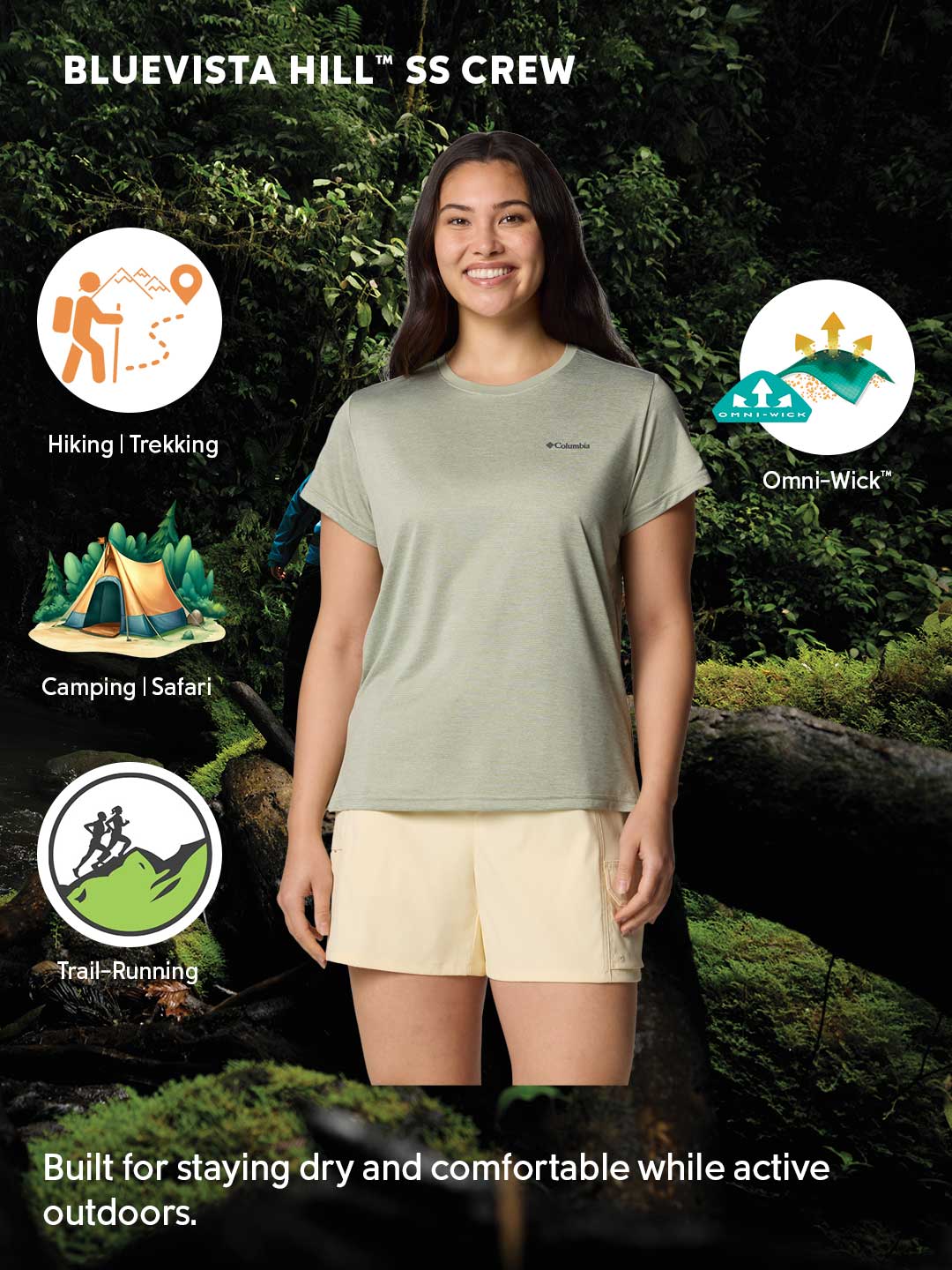 Columbia Women Green Omni-Wick BlueVista Hill Tshirt
