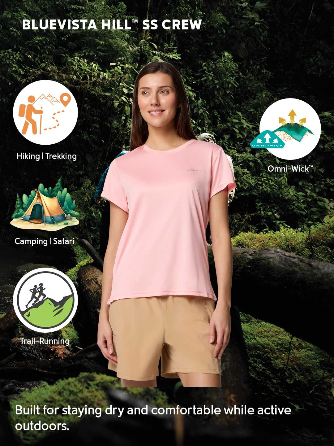 Columbia Women's Pink Omni-Wick BlueVista Hill Performance T-Shirt