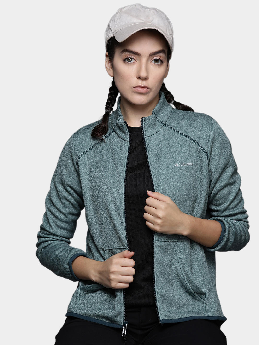 Columbia Women Green Col Hike Tech Fleece FZ Fleece Jacket