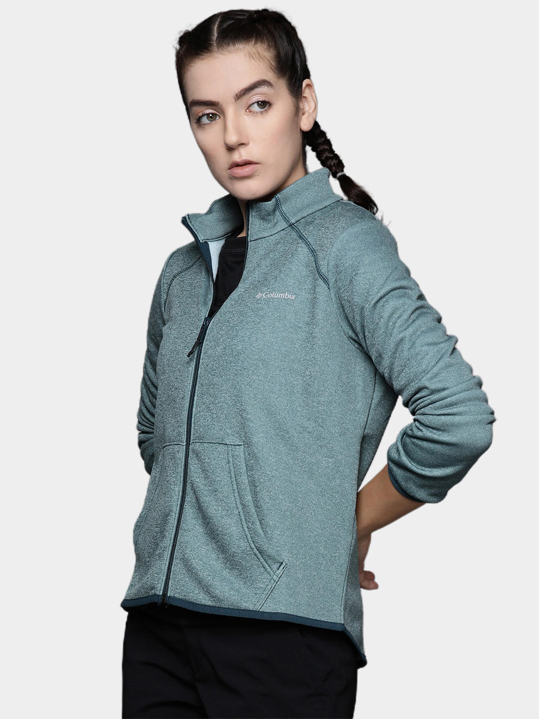 Columbia Women Green Col Hike Tech Fleece FZ Fleece Jacket