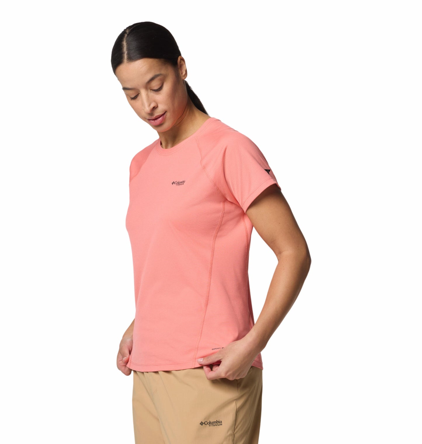 Columbia Womens Pink Omni-Freeze Zero Ice Cirque River Pro Short Sleeve Crew Tshirt