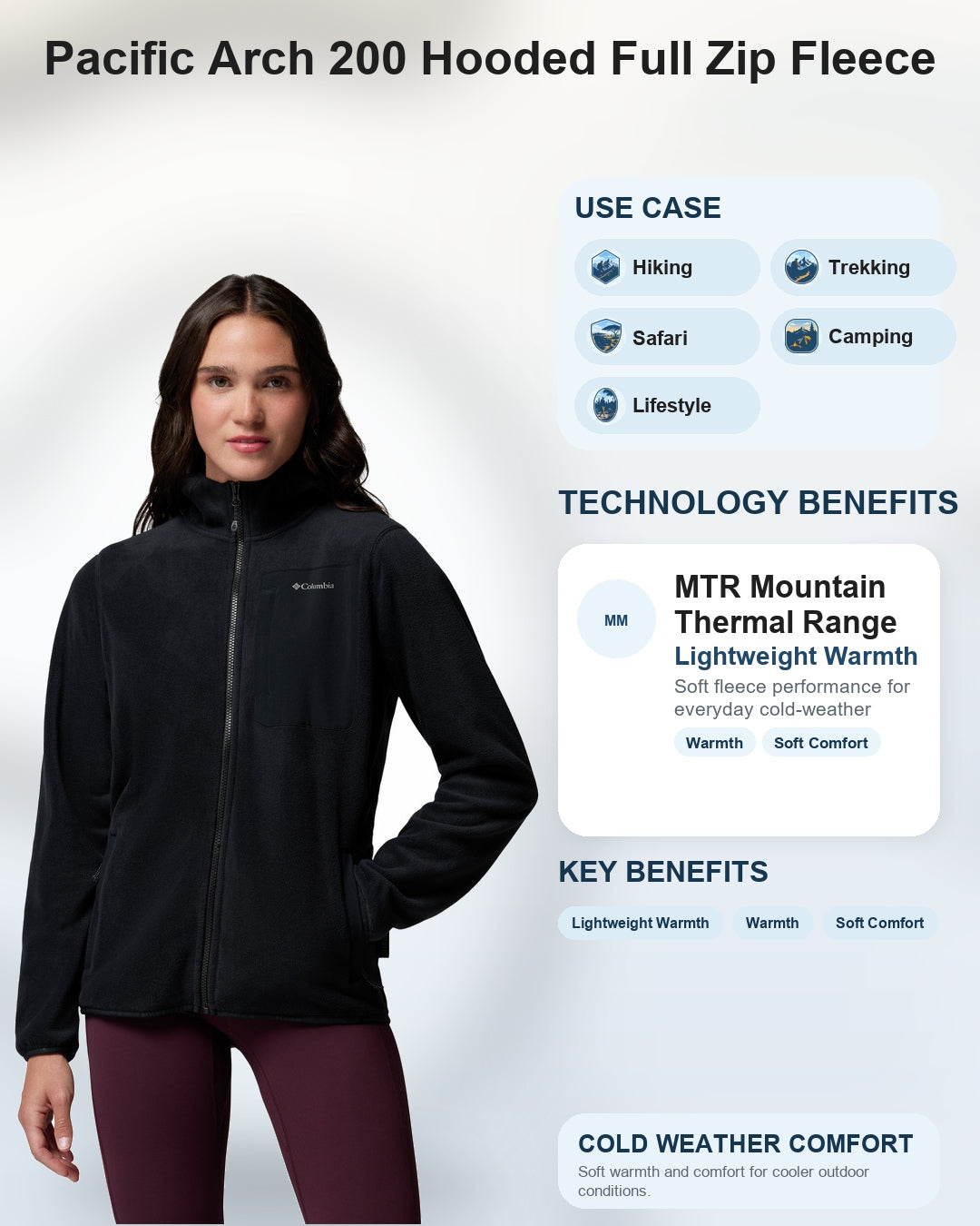 Columbia Women Black MTR Pacific Arch 200 Fleece Jacket