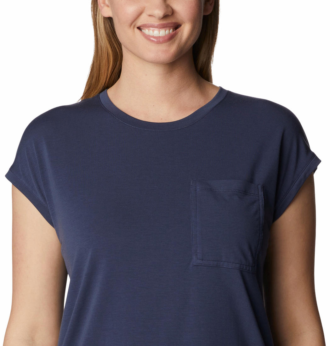 Columbia Women Navy Blue Boundless Trek Short Sleeve T-Shirt