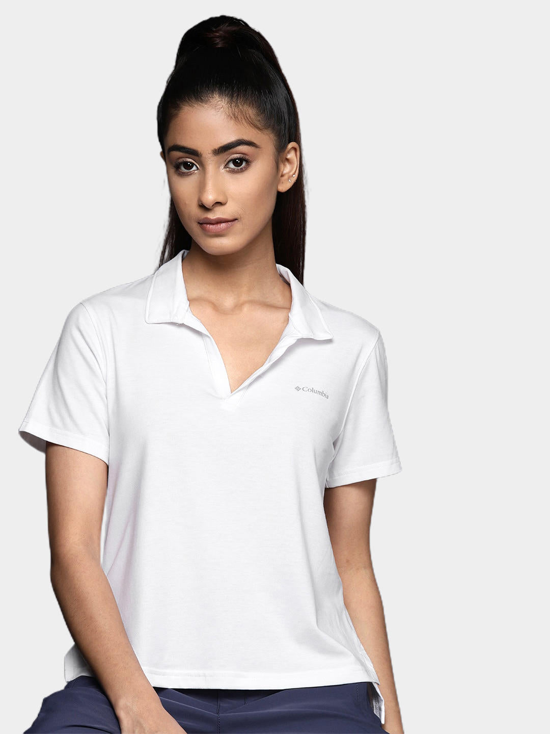 Columbia Women White W Sun Trek Polo T-Shirt