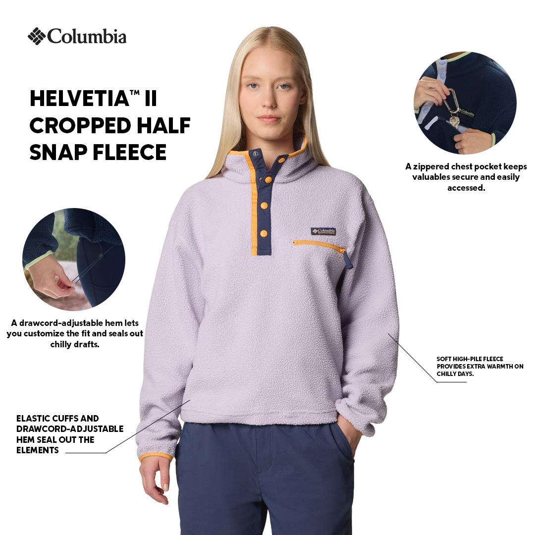 Columbia Womens Purple Helvetia II Cropped Half Snap Fleece Pullover