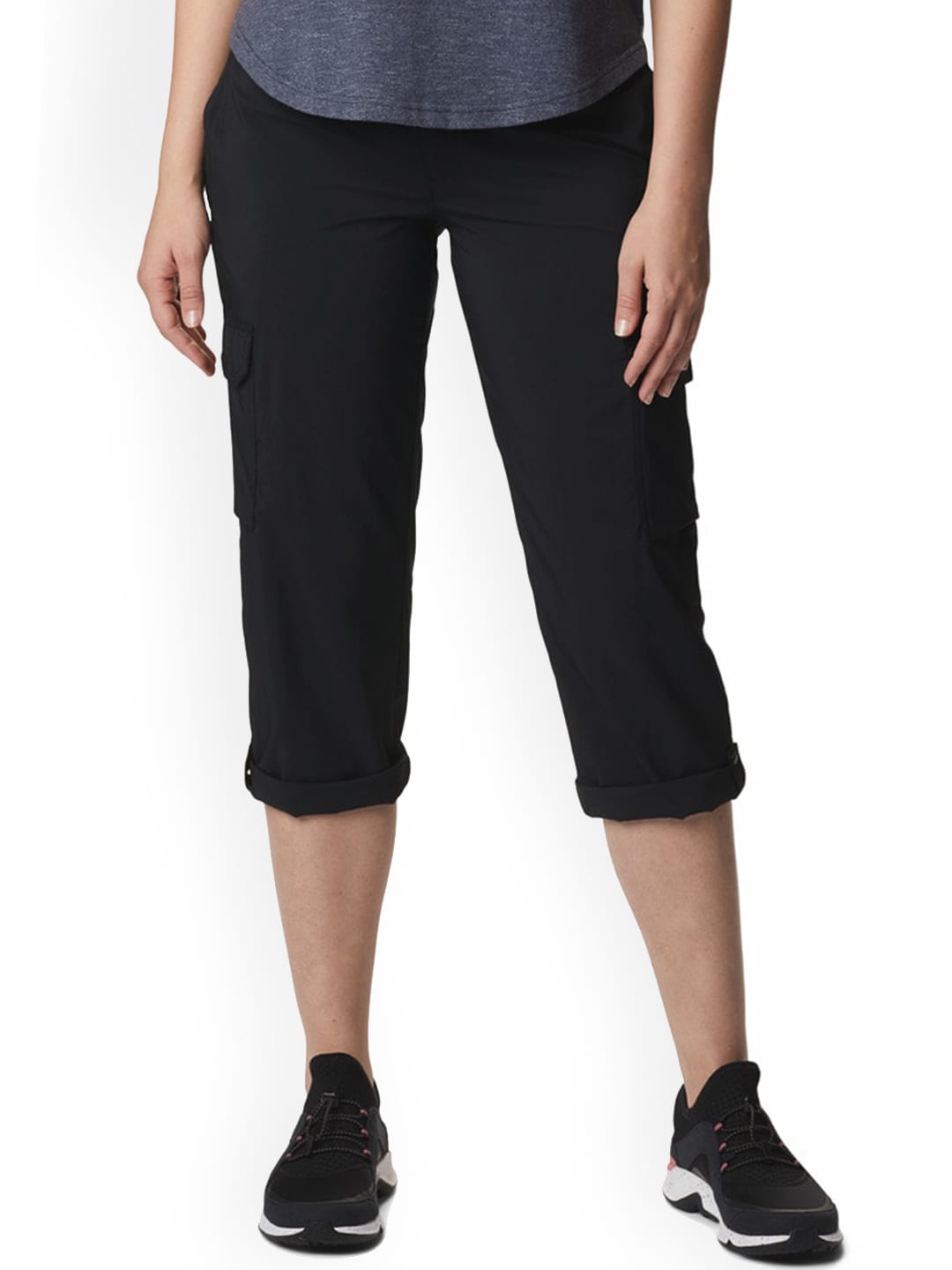 Columbia Women Black Silver Ridge Utility Capri Shorts