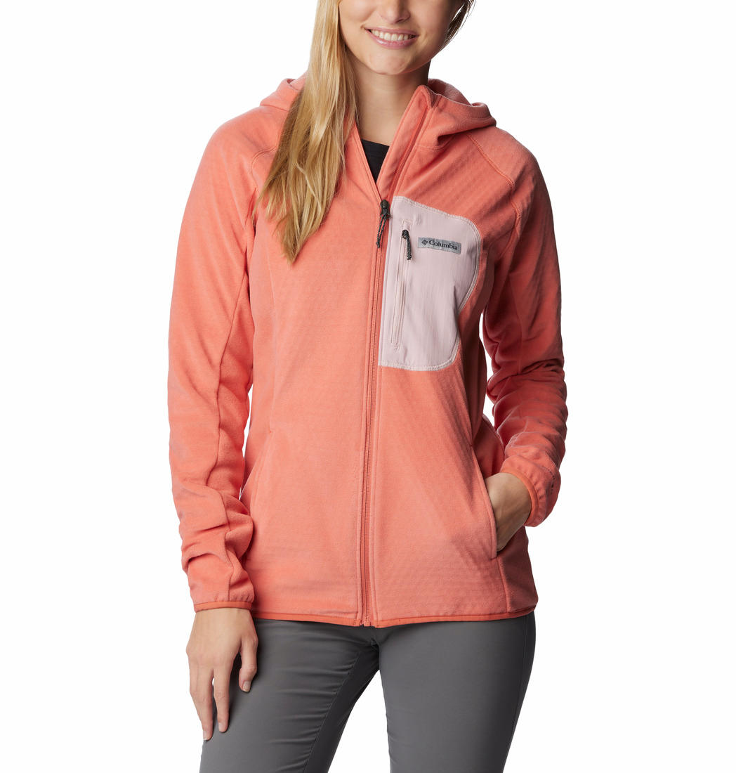 A Women Wearing Columbia Women Orange W Outdoor Tracks Hooded FZ