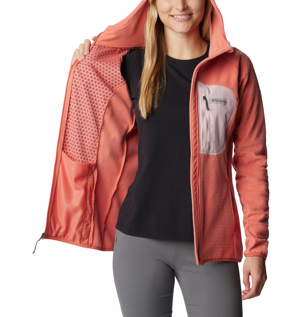 A Women Wearing Columbia Women Orange W Outdoor Tracks Hooded FZ
