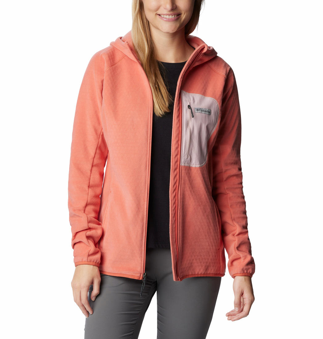 A Women Wearing Columbia Women Orange W Outdoor Tracks Hooded FZ