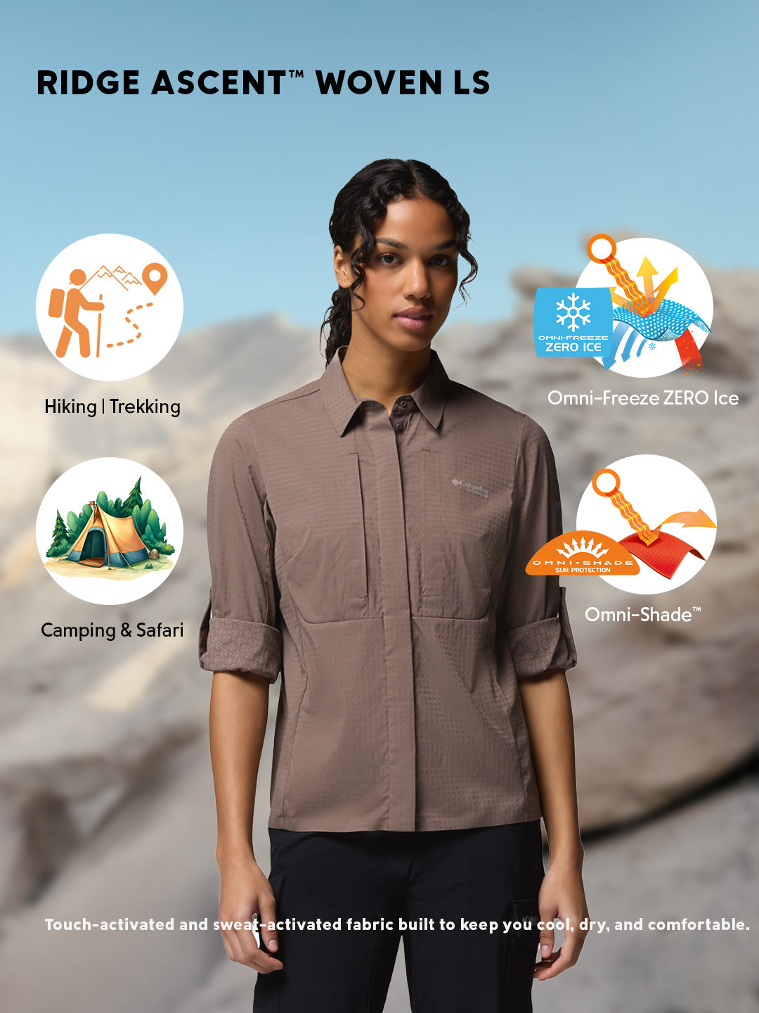 Columbia Women Mauve Omni-Freeze Ridge Ascent Long Sleeve Shirt