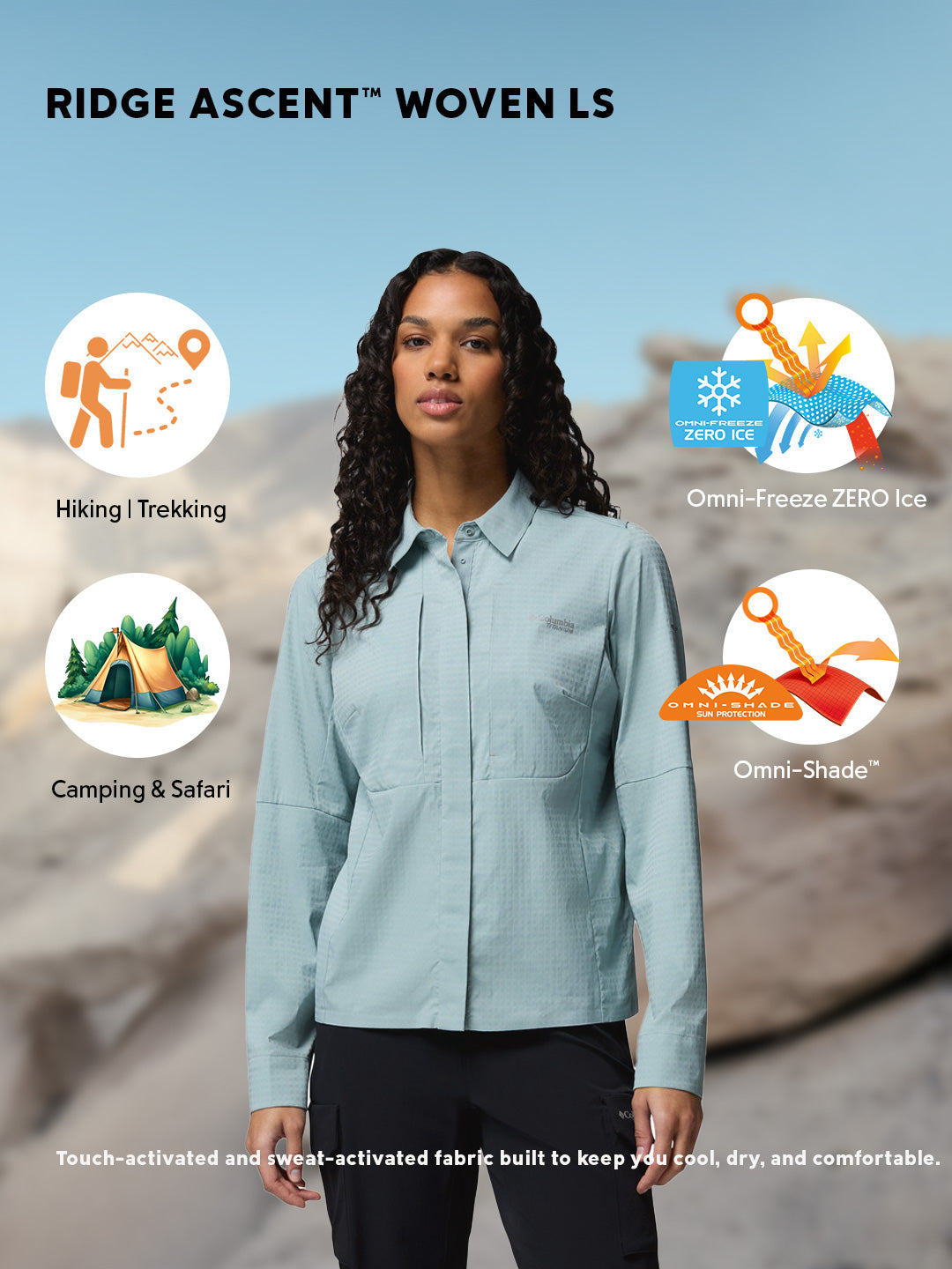 Columbia Women Blue Omni-Freeze Ridge Ascent Long Sleeve Shirt