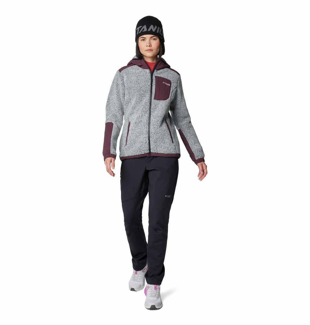 A Women Wearing Columbia Women Red Arctic Crest Sherpa Full Zip