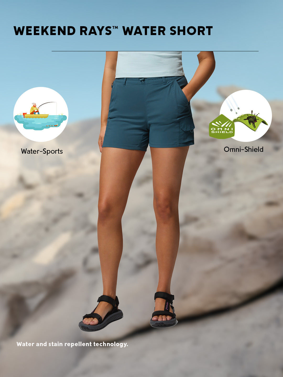 Columbia Women Blue Omni-Shield Weekend Rays Short