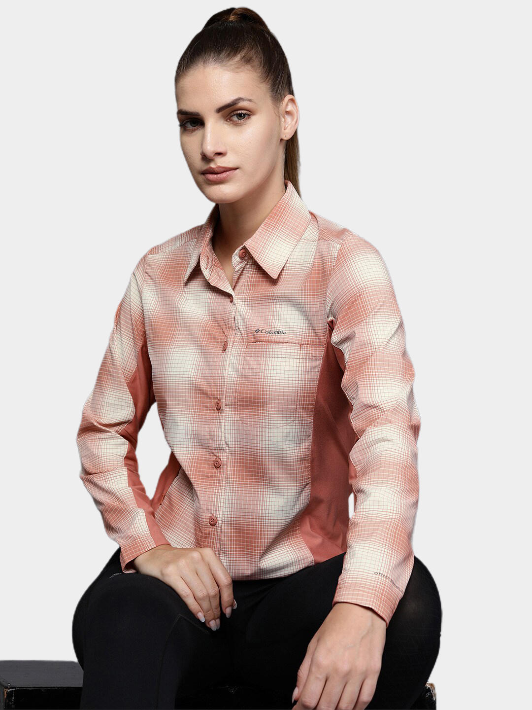 Columbia Women Red Claudia Ridge Long Sleeve Shirt