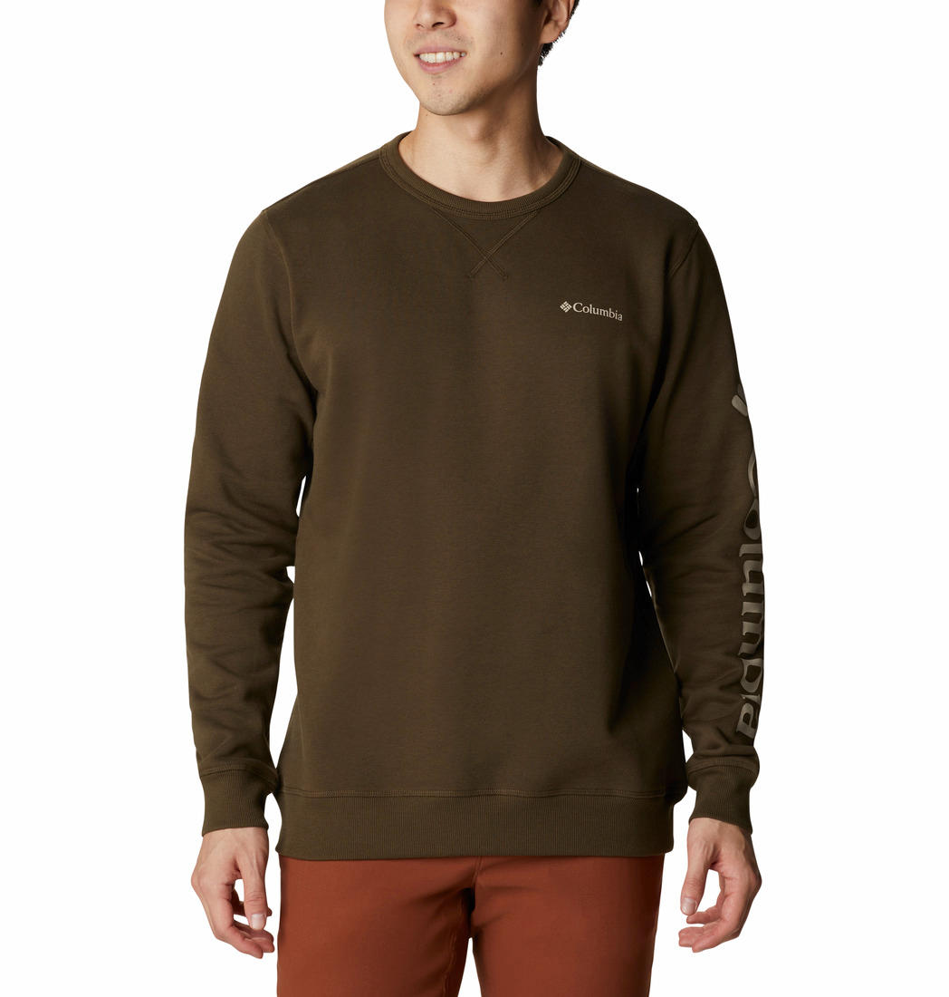 Columbia Men Olive UPF 50 Logo Fleece Crew Sweatshirt