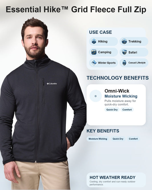 men black omni wick essential hike grid fleece jacket plus size