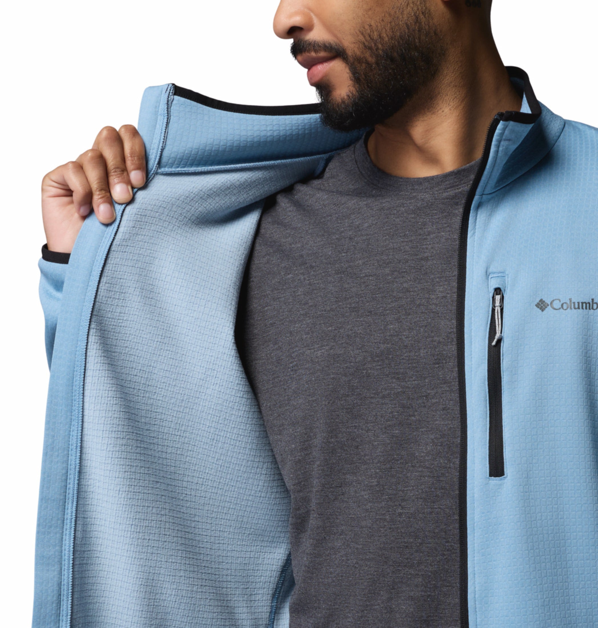men blue omni wick essential hike grid fleece jacket plus size